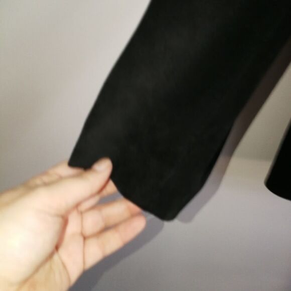 Vintage 80s Black Suede Leather Blazer & Knee Length Skirt 2 Piece Skirt Suit M - Picture 10 of 16